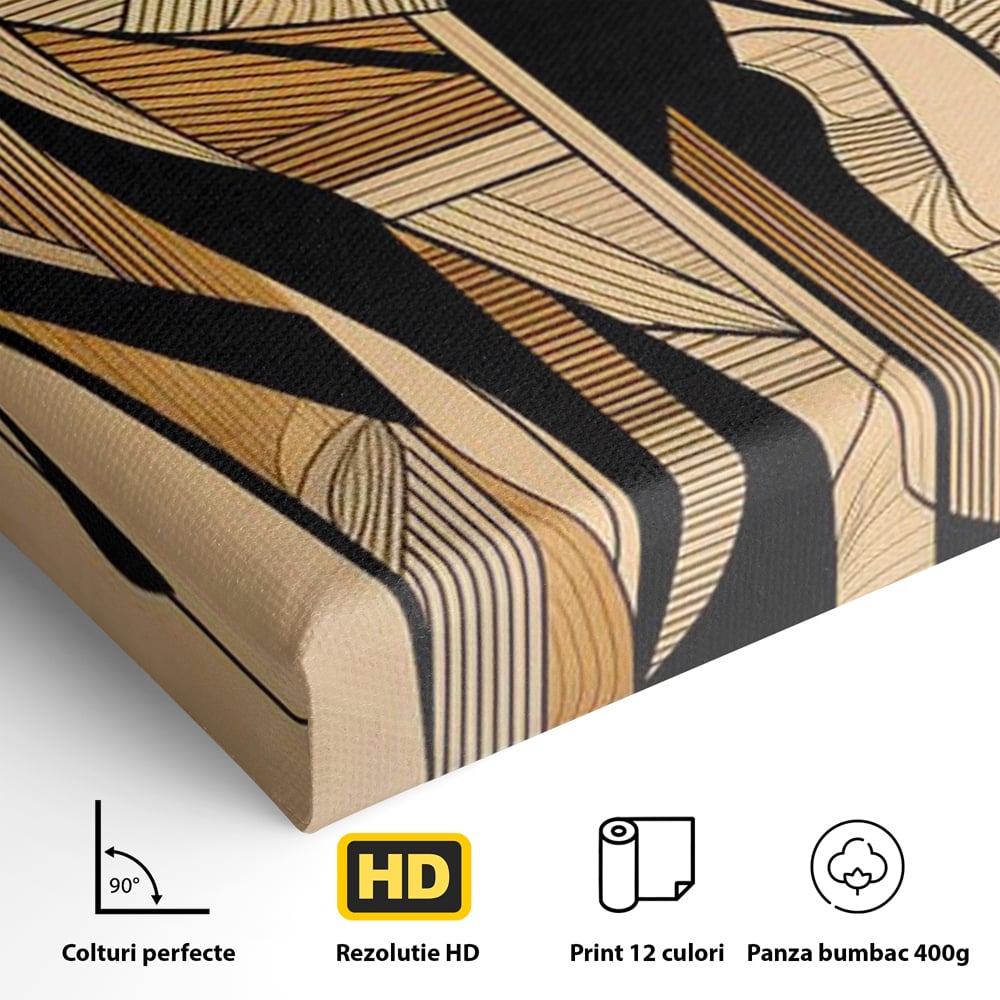Detaliu al suprafetei: tablou canvas cu elefant geometric, fara rama, pe sasiu de lemn