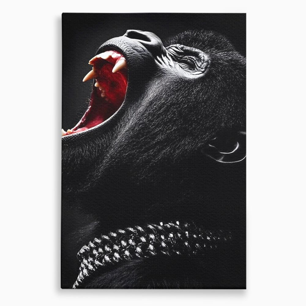 Tablou canvas cu tablou canvas cu gorila furioasa, fara rama, pe sasiu de lemn