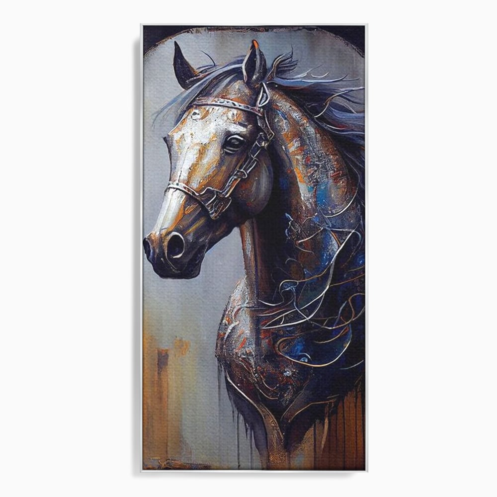 Tablou canvas cu tablou canvas cu armasar in profil, in rama de aluminiu argintiu