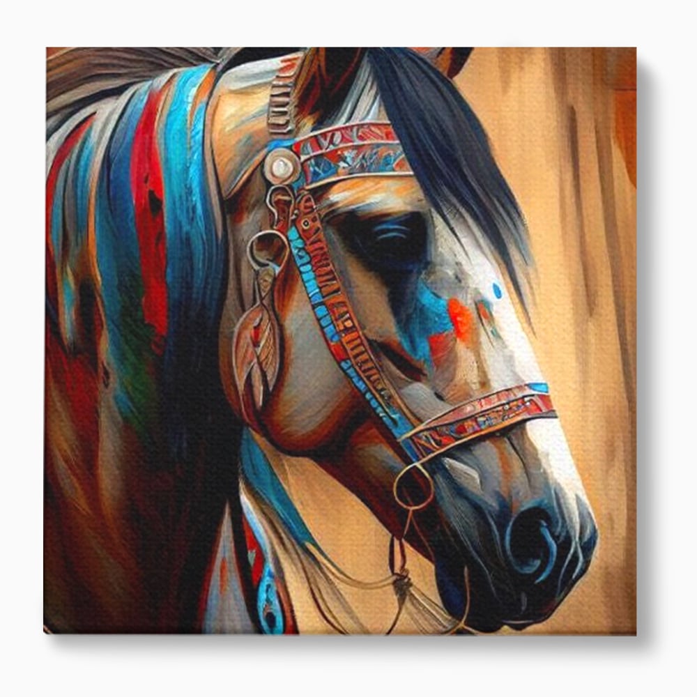 Tablou canvas cu portret de cal in stil pictura, fara rama, pe sasiu de lemn