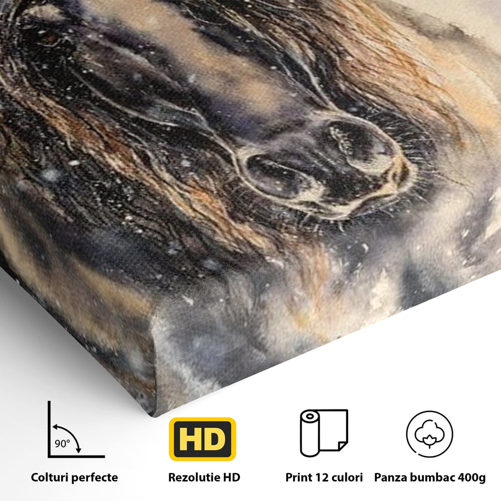 Tablou Canvas cu Un Cal in Viscol, Gri si Albastru Inchis, M1355