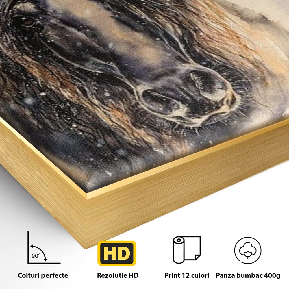 Tablou Canvas cu Un Cal in Viscol, Gri si Albastru Inchis, M1355
