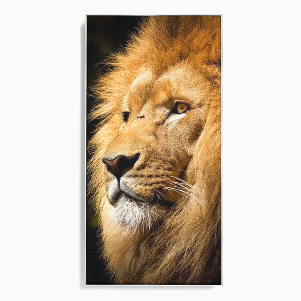 Tablou canvas cu tablou canvas cu profil de leu, in rama de aluminiu argintiu