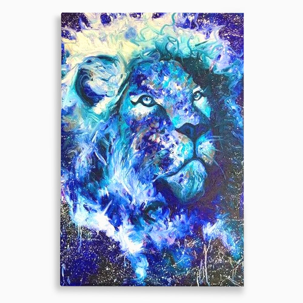 Tablou canvas cu tablou canvas cu leu albastru cosmic, fara rama, pe sasiu de lemn