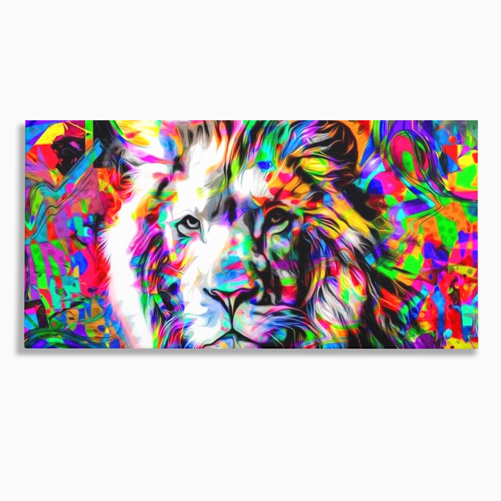 Tablou canvas cu tablou canvas cu leu in culori neon, fara rama, pe sasiu de lemn