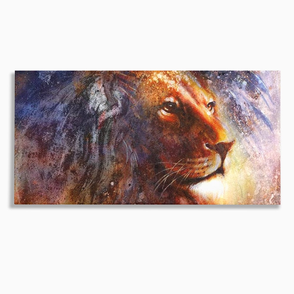 Tablou canvas cu tablou canvas cu leu in nuante cosmice, fara rama, pe sasiu de lemn