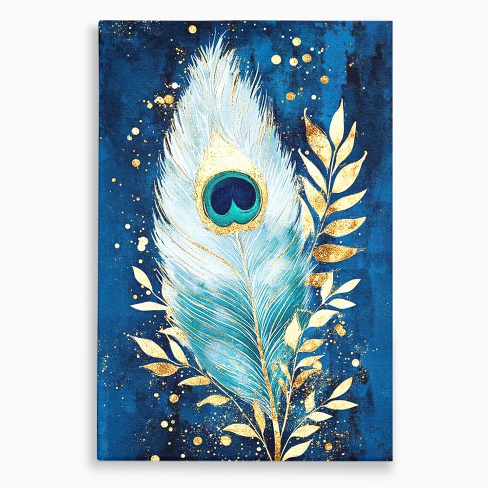 Tablou canvas cu tablou canvas cu pana de paun, fara rama, pe sasiu de lemn