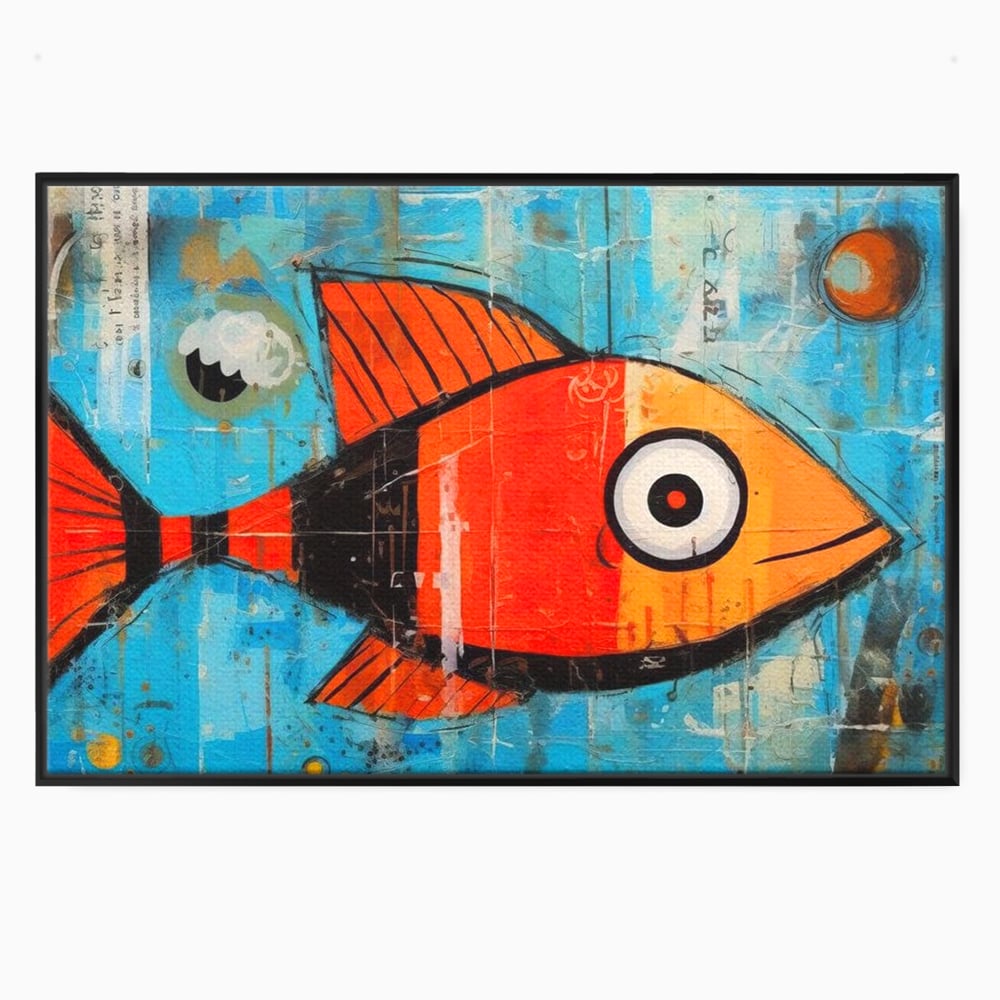 Tablou canvas cu tablou canvas cu peste stilizat in stil pop art, in rama de aluminiu negru