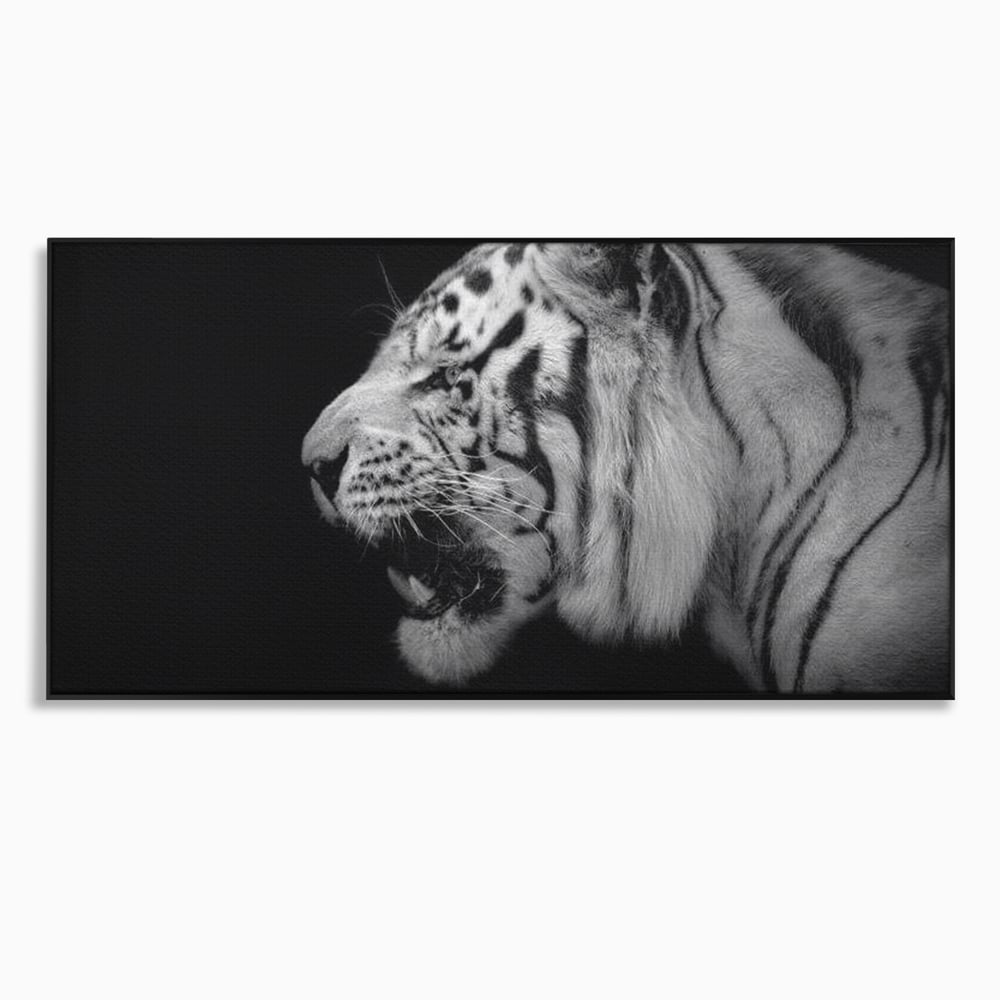 Tablou canvas cu tablou canvas cu tigru alb-negru, in rama de aluminiu negru