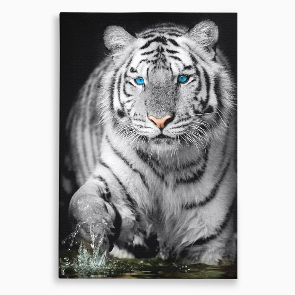 Tablou canvas cu tablou canvas cu tigru alb, fara rama, pe sasiu de lemn