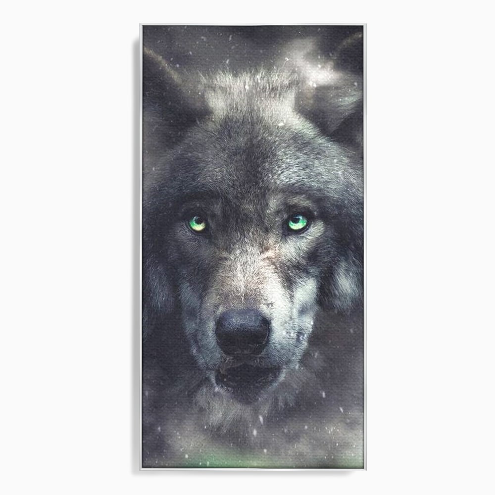 Tablou canvas cu tablou canvas cu cap de lup, in rama de aluminiu argintiu