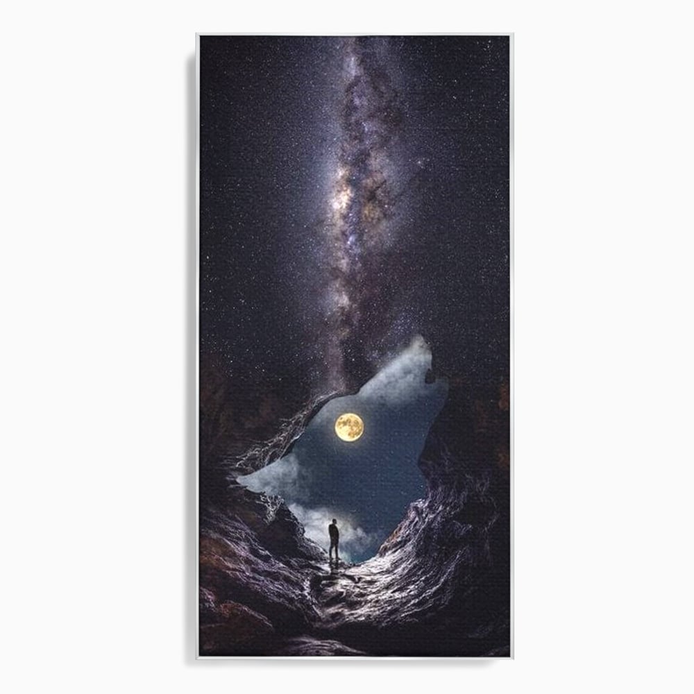 Tablou canvas cu tablou canvas cu silueta de lup, in rama de aluminiu argintiu