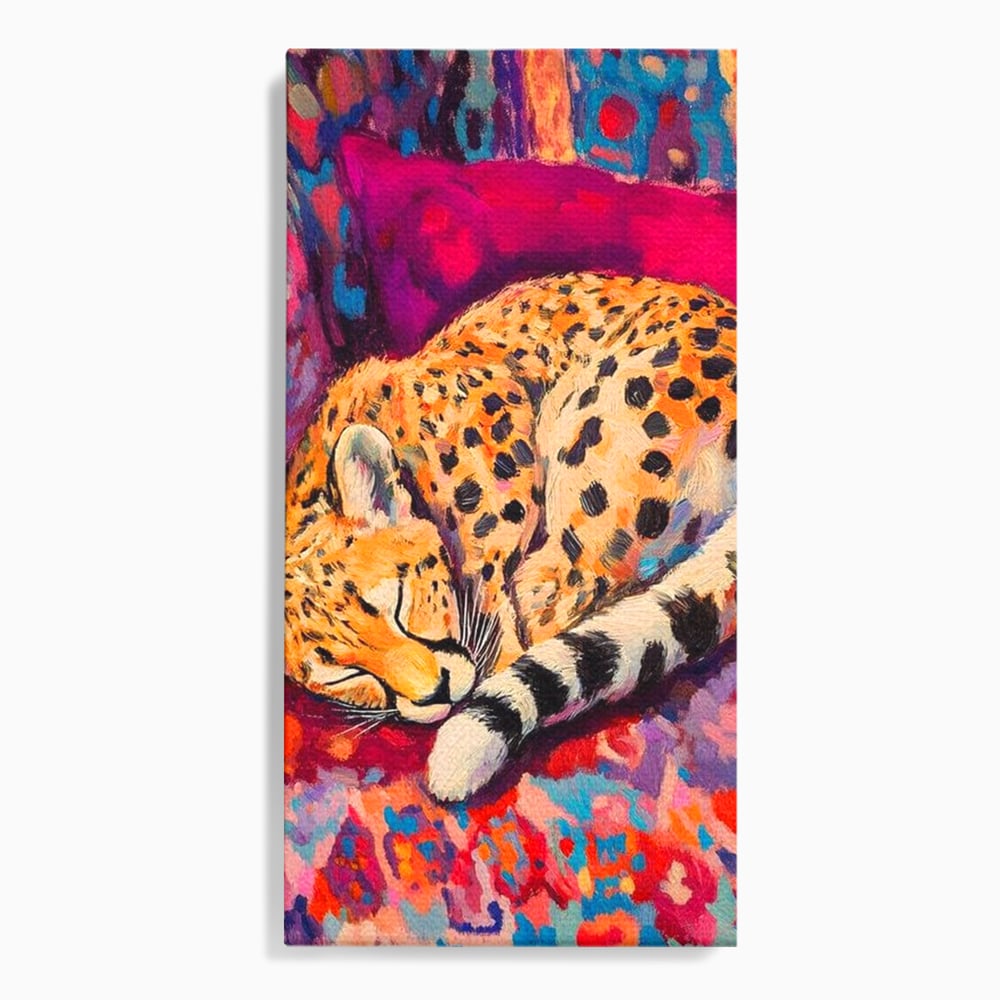 Tablou canvas cu tablou canvas cu ghepard dormind, fara rama, pe sasiu de lemn