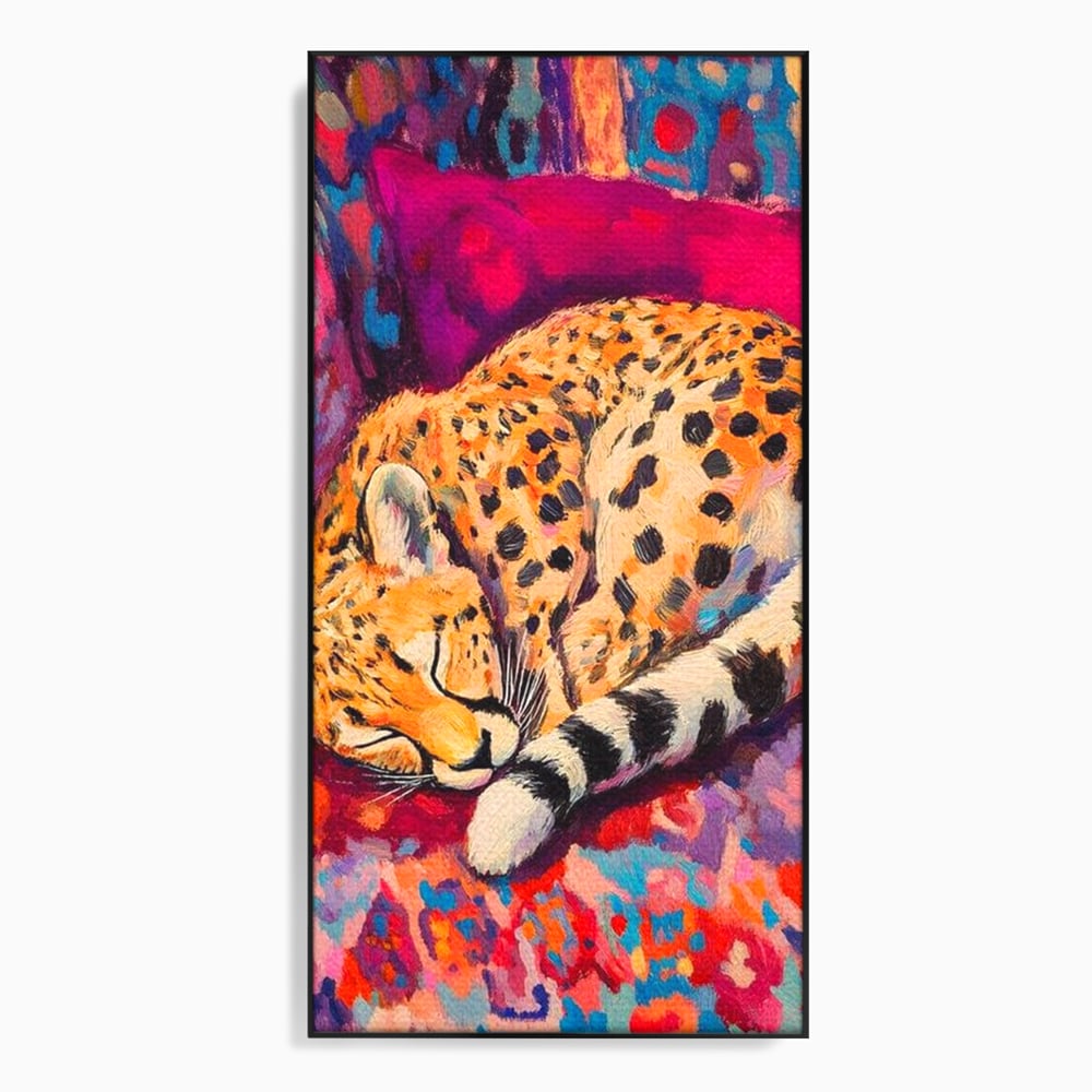 Tablou canvas cu tablou canvas cu ghepard dormind, in rama de aluminiu negru