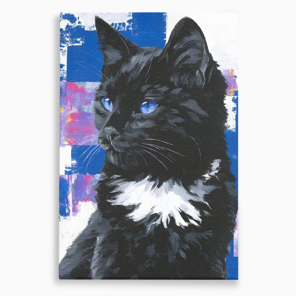 Tablou canvas cu tablou canvas cu pisica neagra, fara rama, pe sasiu de lemn