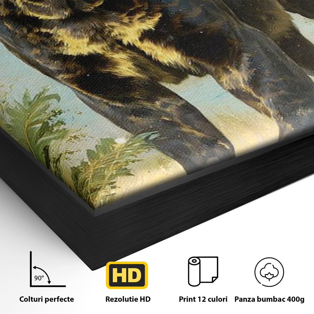 Detaliu al suprafetei: tablou canvas cu pantera neagra, in rama de aluminiu negru
