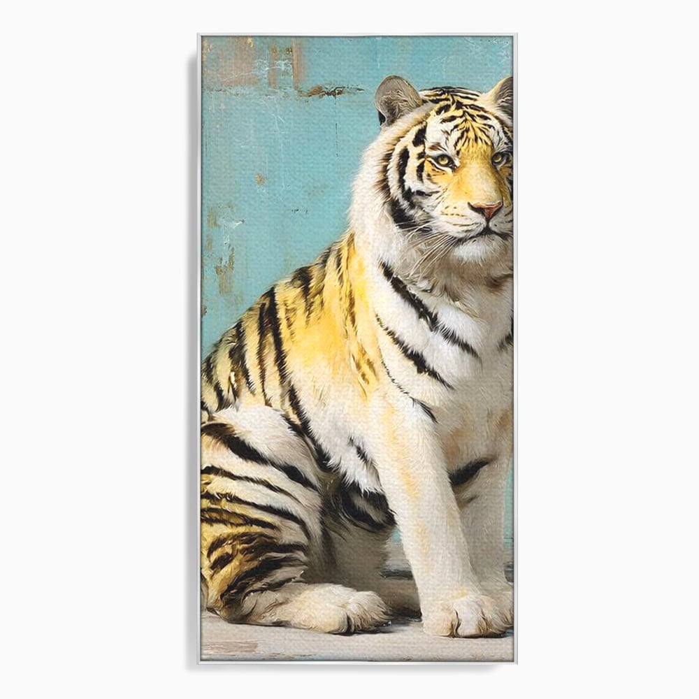 Tablou canvas cu tablou canvas cu tigru alb, in rama de aluminiu argintiu