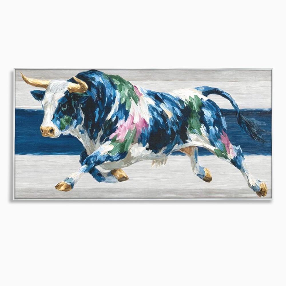Tablou canvas cu tablou canvas pictura taur in miscare, in rama de aluminiu argintiu