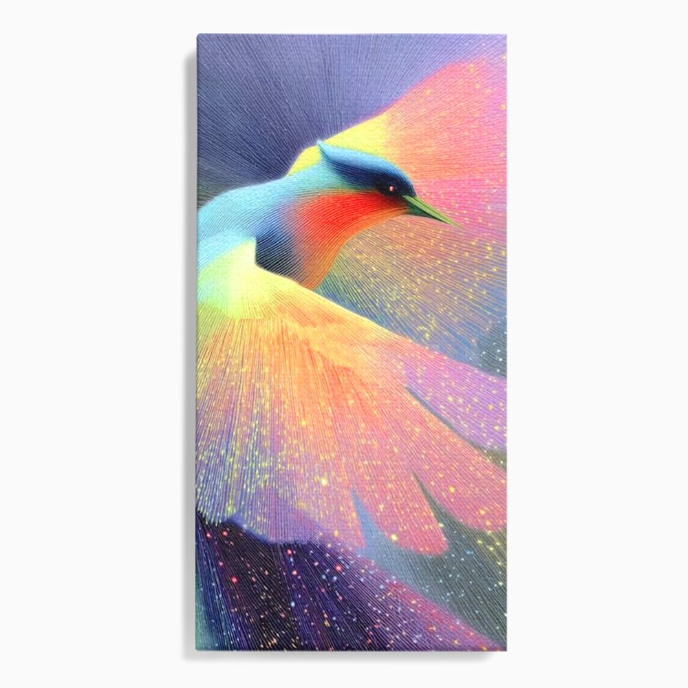 Tablou canvas cu tablou canvas cu pasare colorata in zbor, fara rama, pe sasiu de lemn