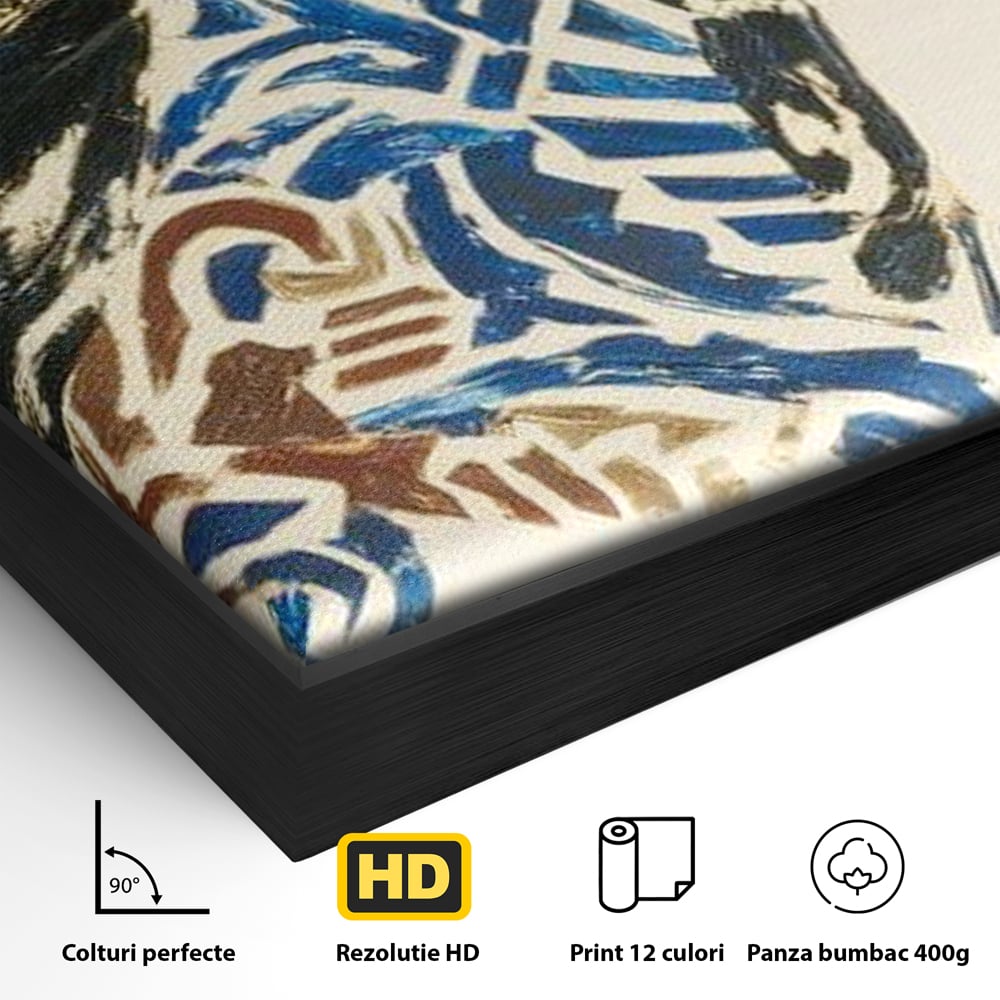 Detaliu al suprafetei: tablou canvas cu un cal in galop, in rama de aluminiu negru