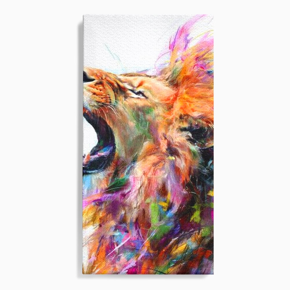 Tablou canvas cu pictura digitala cu leu colorat, fara rama, pe sasiu de lemn