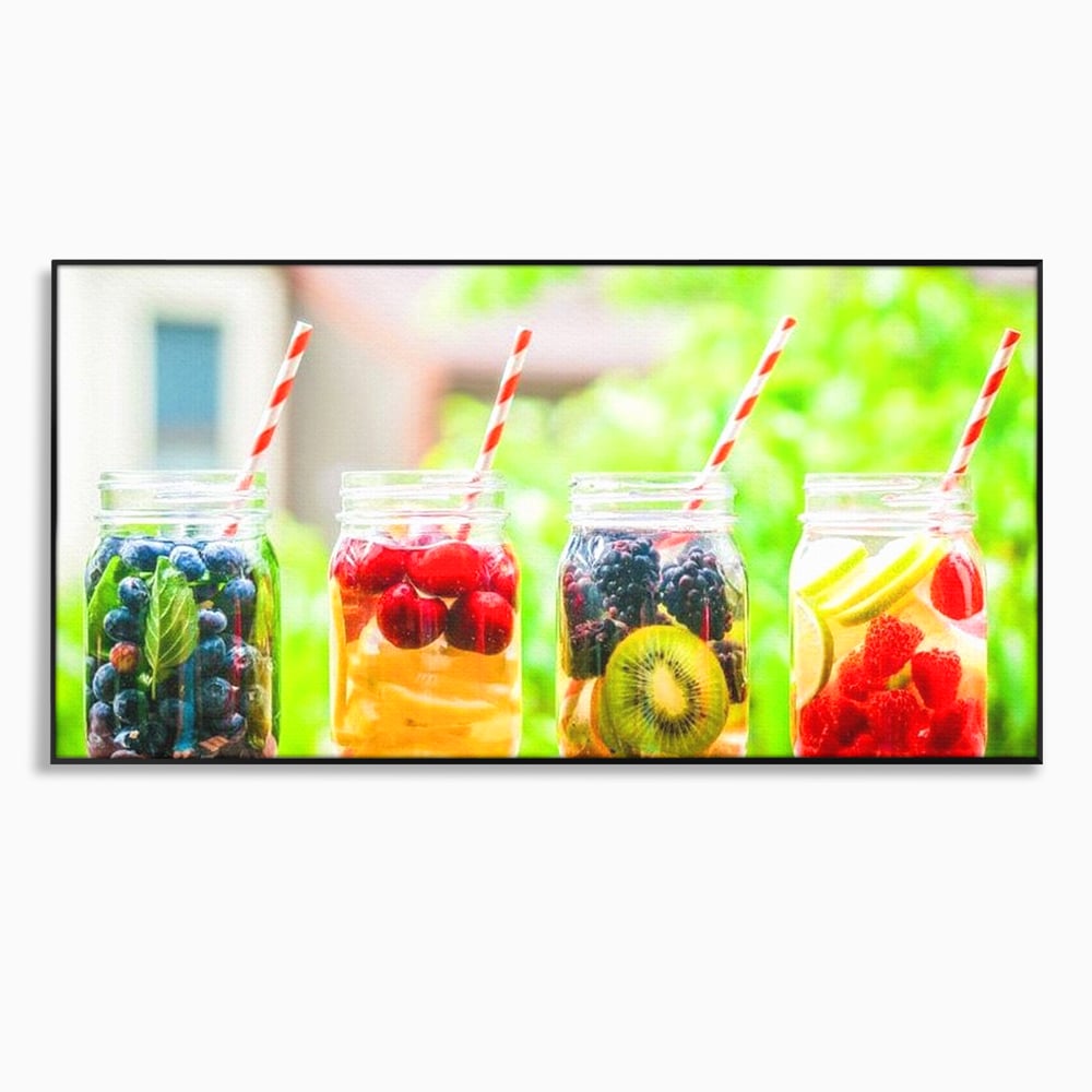 Tablou canvas cu patru borcane cu limonada de fructe, in rama de aluminiu negru