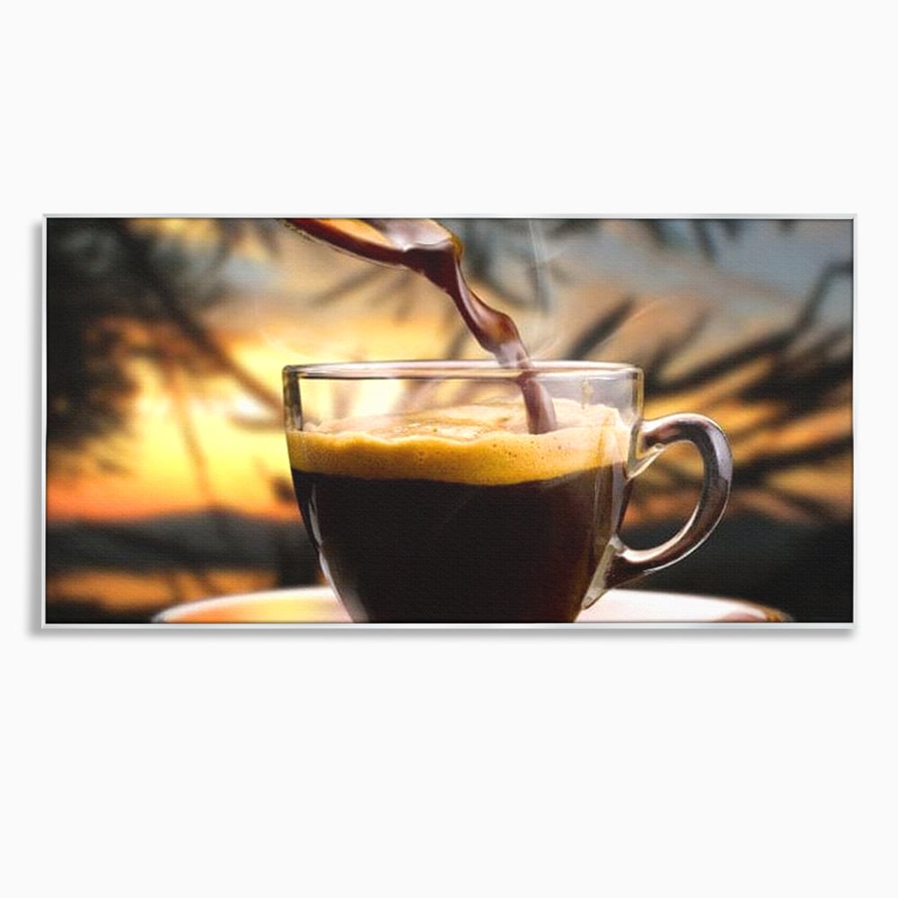 Tablou canvas cu tablou canvas cu ceasca de espresso, in rama de aluminiu argintiu