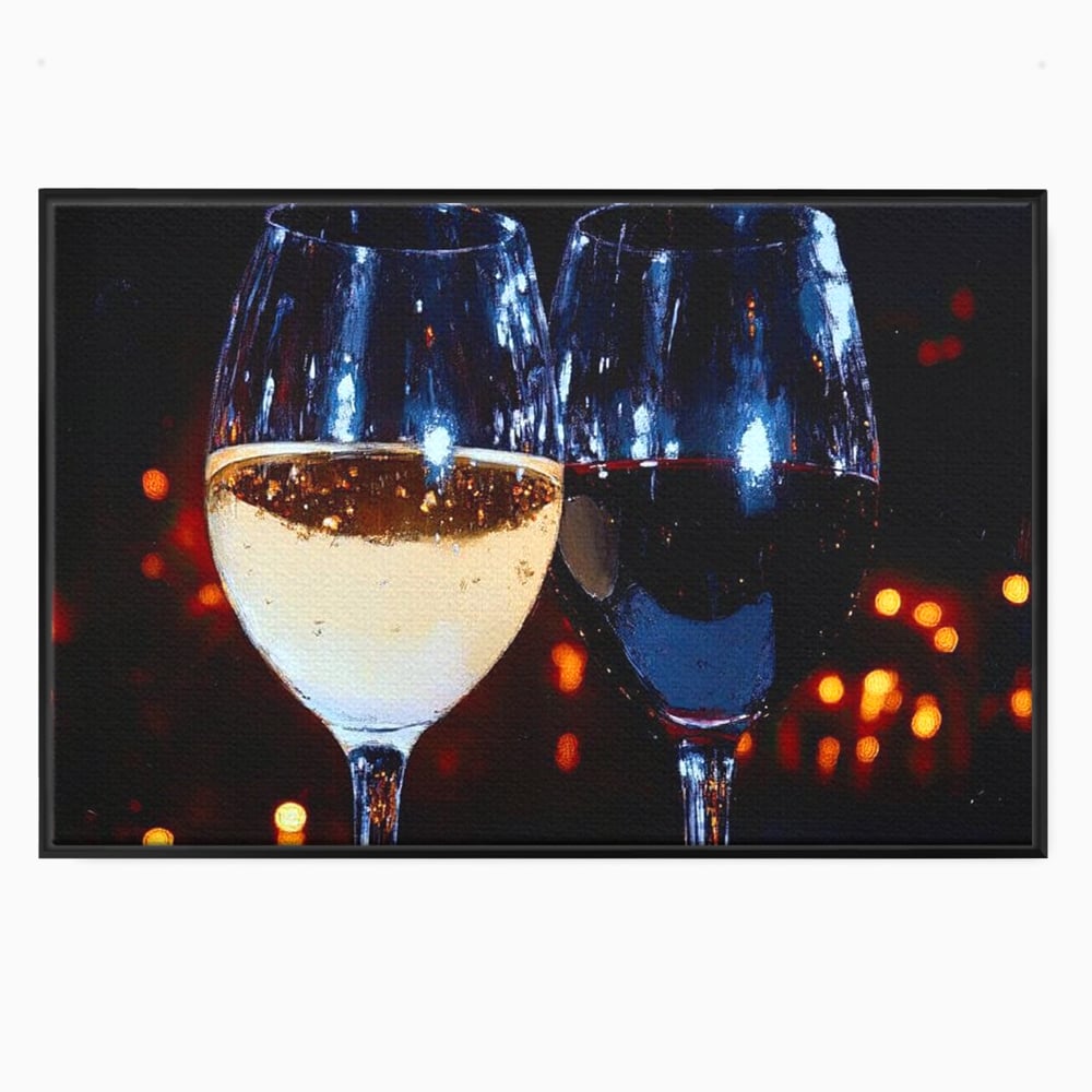 Tablou canvas cu tablou canvas cu doua pahare de vin, in rama de aluminiu negru