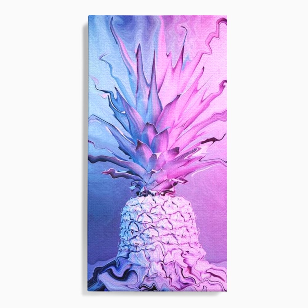 Tablou canvas cu tablou canvas cu ananas neon, fara rama, pe sasiu de lemn