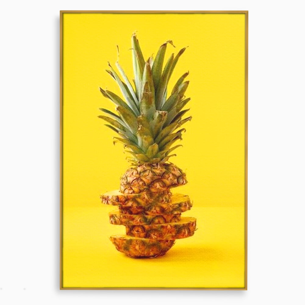 Tablou canvas cu tablou canvas cu ananas feliat, in rama de aluminiu auriu