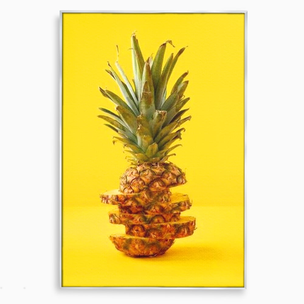 Tablou canvas cu tablou canvas cu ananas feliat, in rama de aluminiu argintiu