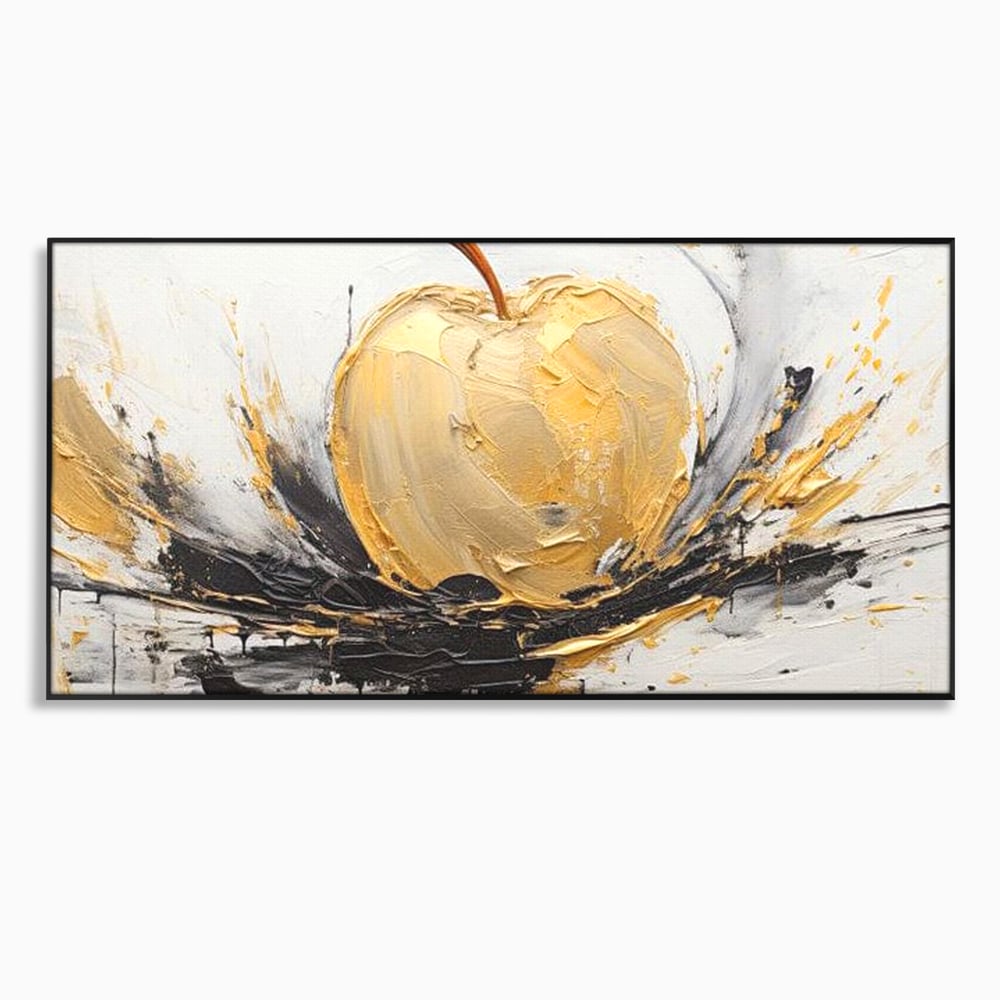 Tablou canvas cu pictura abstracta cu un mar auriu, in rama de aluminiu negru
