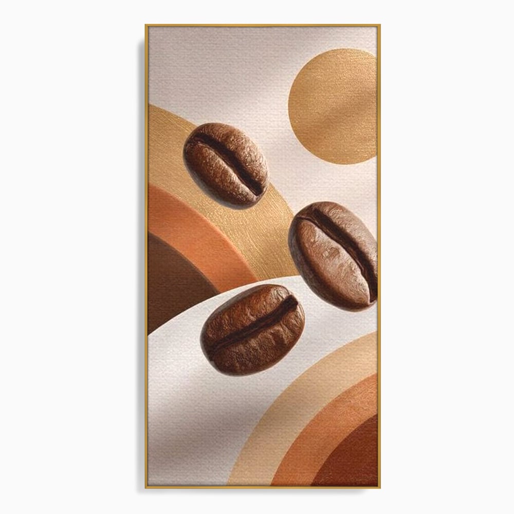 Tablou canvas cu tablou canvas cu boabe de cafea, in rama de aluminiu auriu