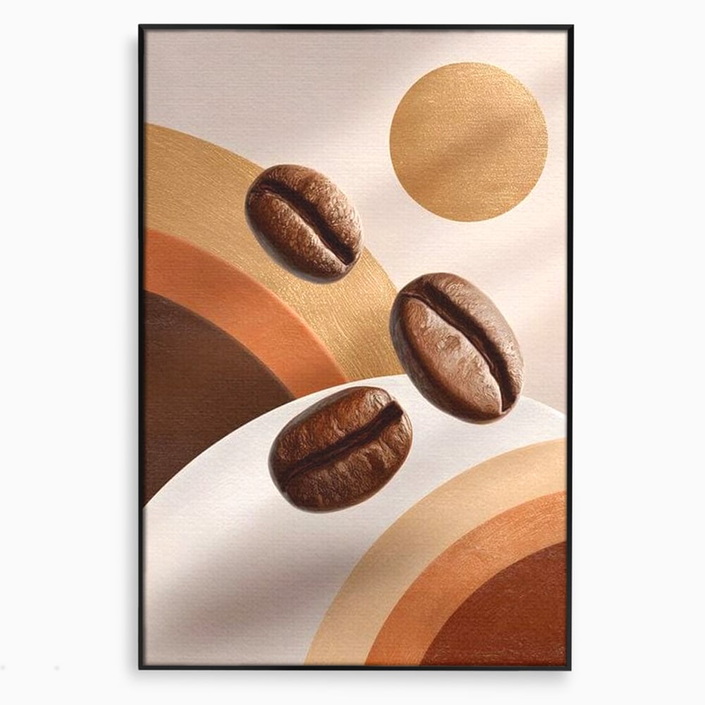 Tablou canvas cu tablou canvas cu boabe de cafea, in rama de aluminiu negru