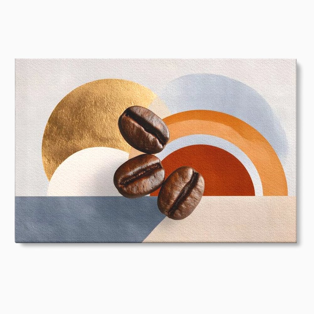 Tablou canvas cu tablou canvas cu boabe de cafea si forme geometrice, fara rama, pe sasiu de lemn