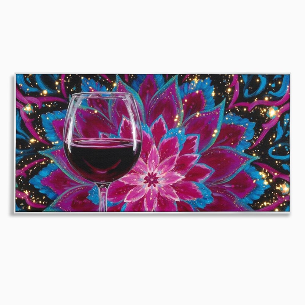 Tablou canvas cu tablou canvas cu pahar de vin si mandala, in rama de aluminiu argintiu