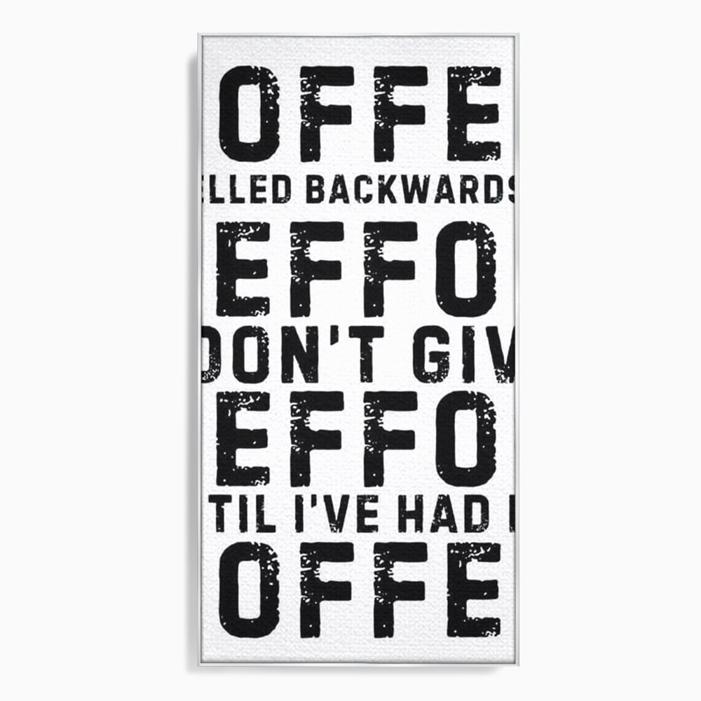Tablou canvas cu tablou canvas cu mesaj motivational despre cafea, in rama de aluminiu argintiu