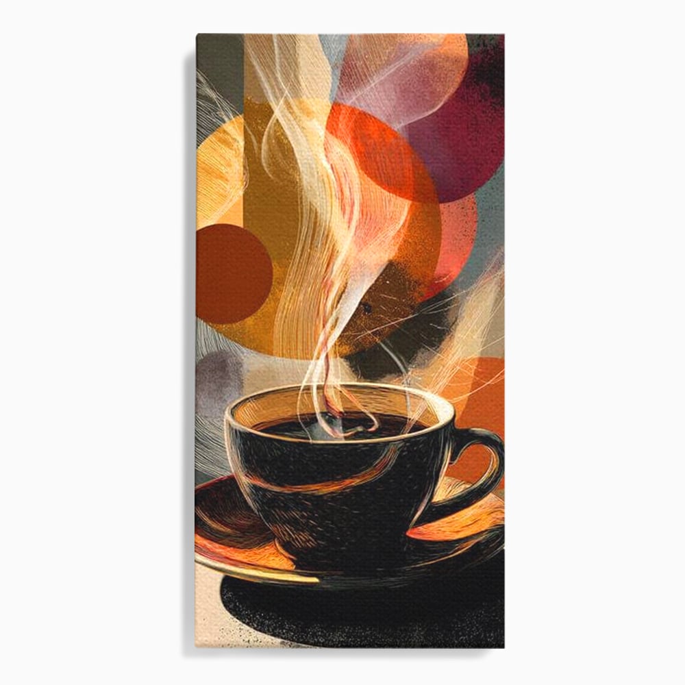 Tablou canvas cu tablou canvas cu ceasca de cafea, fara rama, pe sasiu de lemn
