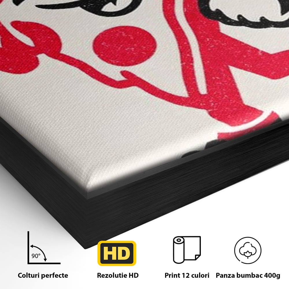 Detaliu al suprafetei: ilustratie retro cu felie de pizza, in rama de aluminiu negru