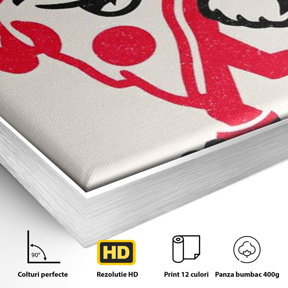 Detaliu al suprafetei: ilustratie retro cu felie de pizza, in rama de aluminiu argintiu