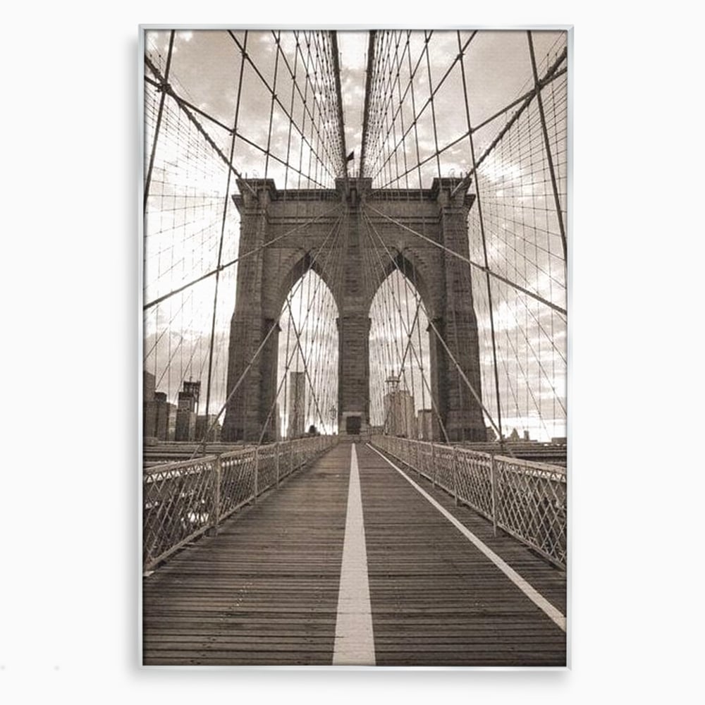 Tablou canvas cu fotografie verticala cu podul din new york, in rama de aluminiu argintiu