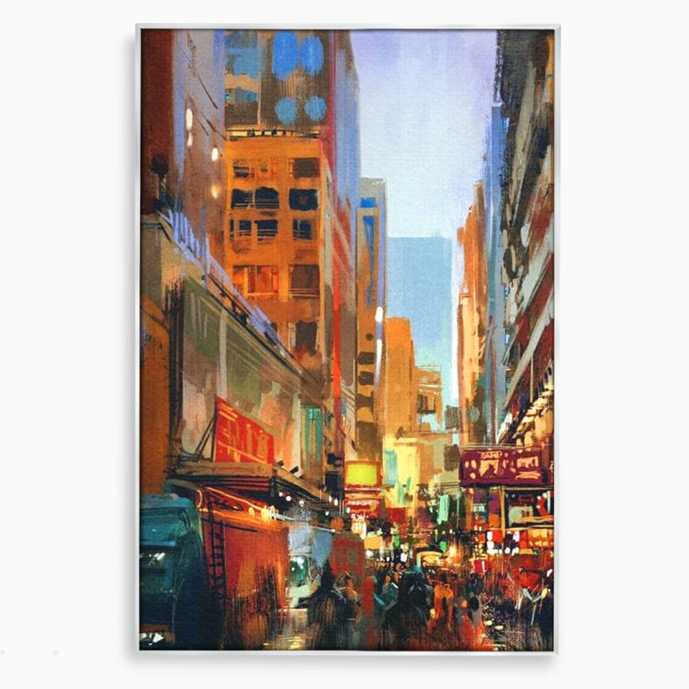 Tablou canvas cu pictura urbana cu strada din new york, in rama de aluminiu argintiu
