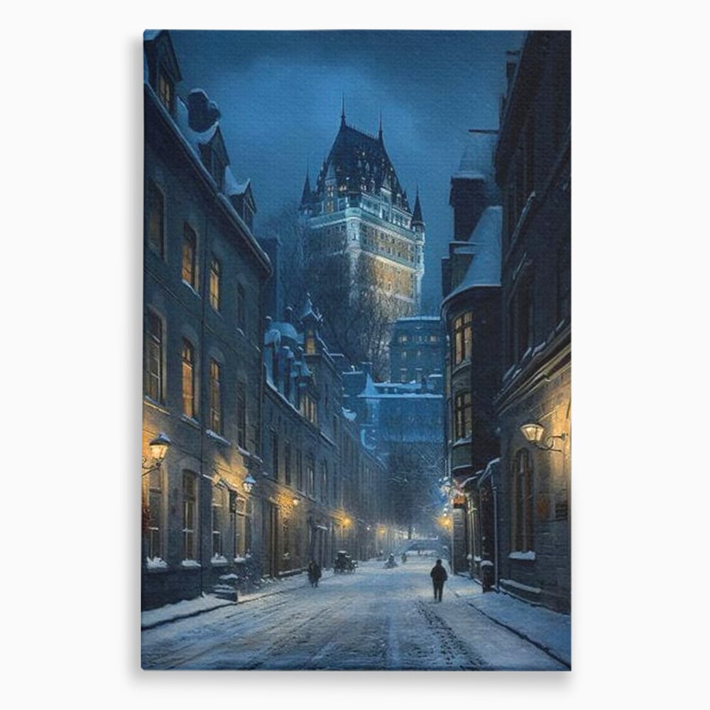 Tablou canvas cu tablou canvas cu strada iarna noaptea, fara rama, pe sasiu de lemn