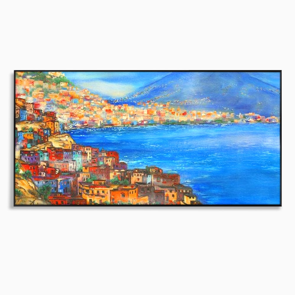Tablou canvas cu tablou canvas cu peisaj din napoli, in rama de aluminiu negru