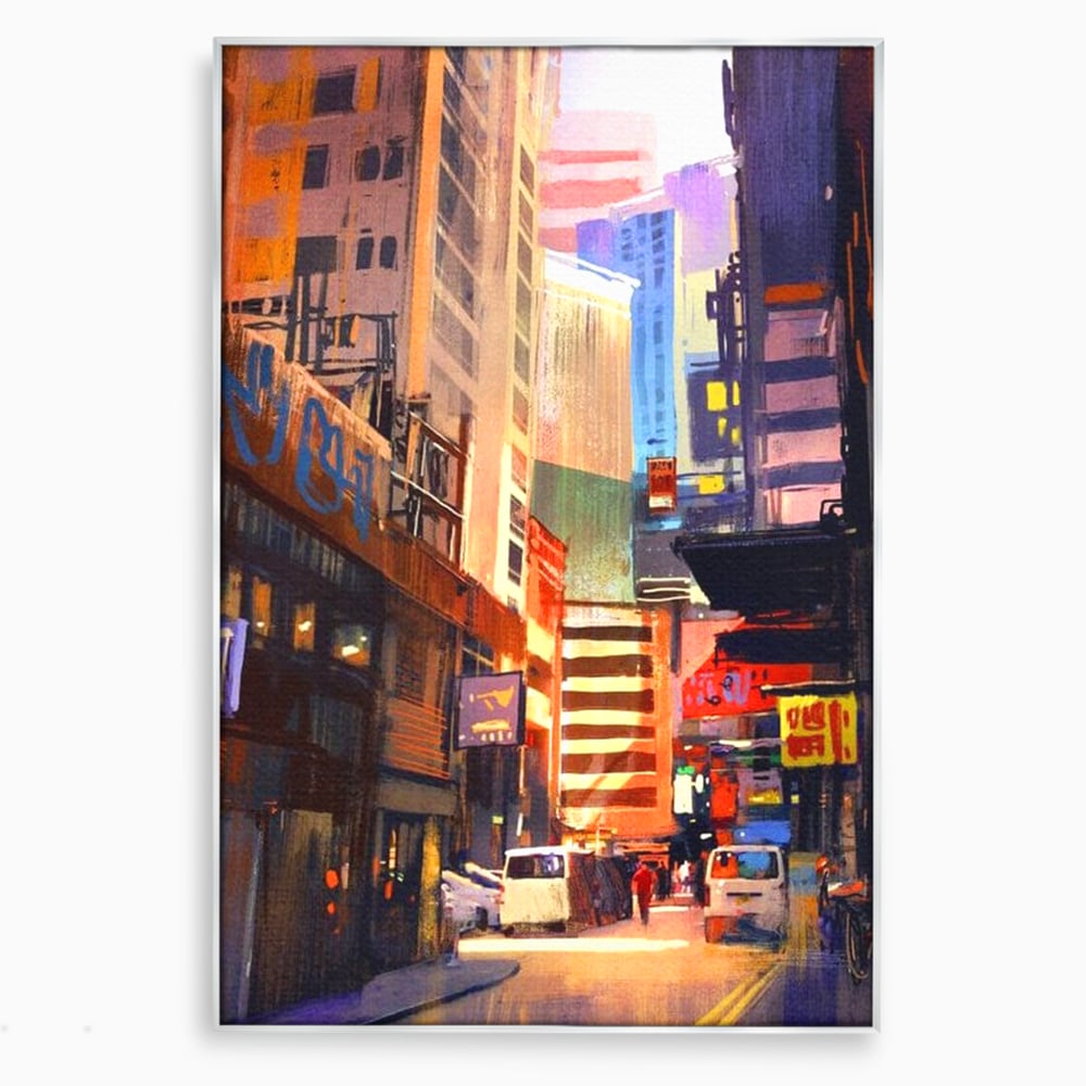 Tablou canvas cu pictura digitala cu strazi inguste, in rama de aluminiu argintiu