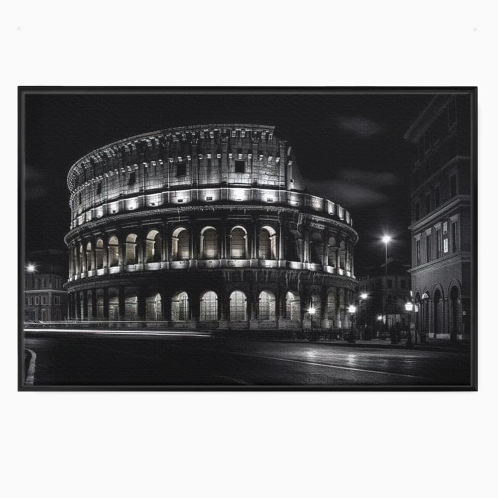 Tablou canvas cu tablou canvas cu colosseumul noaptea, in rama de aluminiu negru