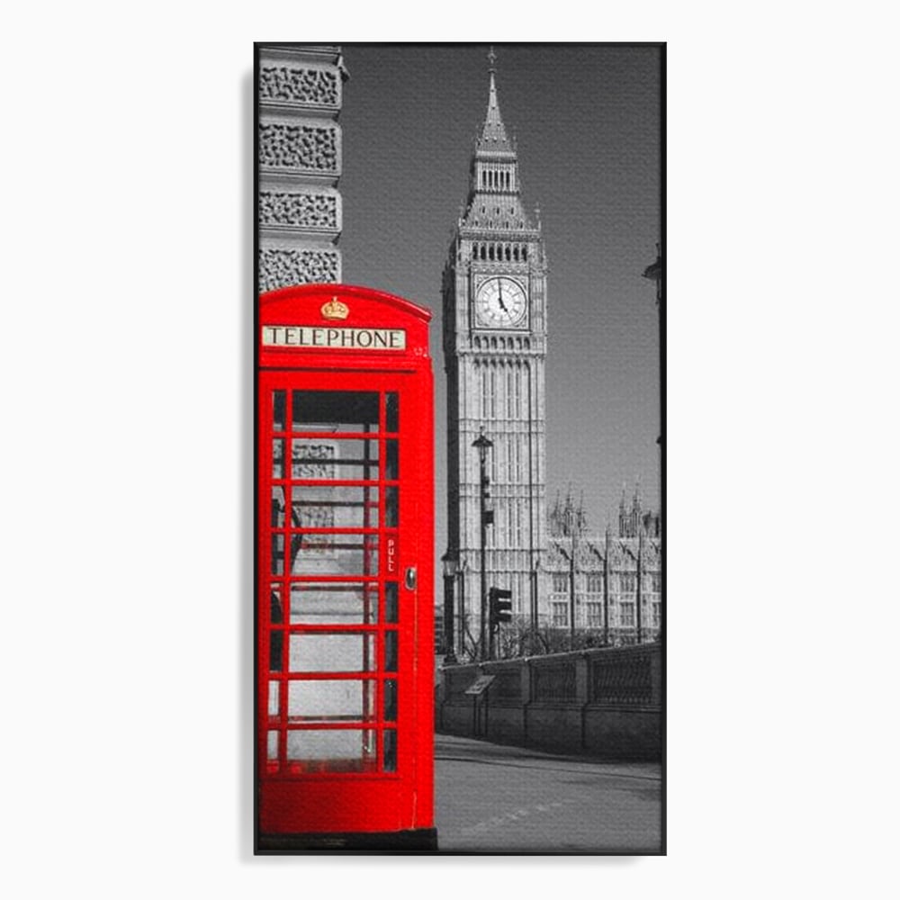 Tablou canvas cu tablou canvas cu cabina rosie si big ben, in rama de aluminiu negru