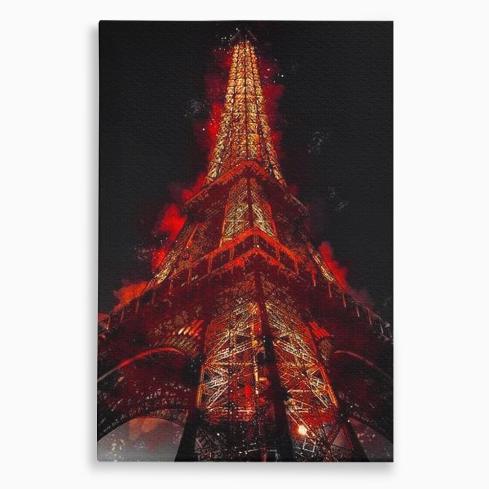 Tablou canvas cu tablou canvas cu turnul eiffel in nuante de rosu, fara rama, pe sasiu de lemn