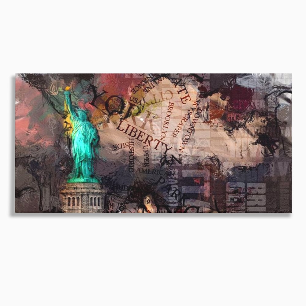 Tablou canvas cu tablou canvas cu statuia libertatii si text, fara rama, pe sasiu de lemn