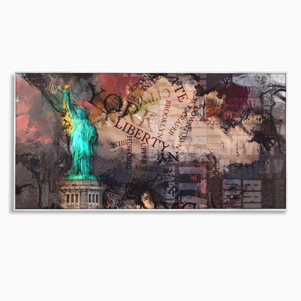 Tablou canvas cu tablou canvas cu statuia libertatii si text, in rama de aluminiu argintiu